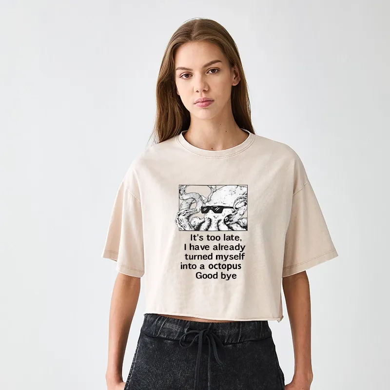 Tokyo-Tiger Octopus Meme I Disappeared Completely Women's Washed Crop T-Shirt