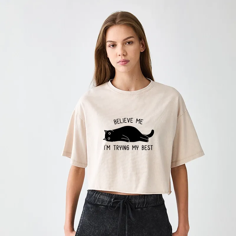 Tokyo-Tiger When Life Is Hard Nap First Women's Washed Crop T-Shirt