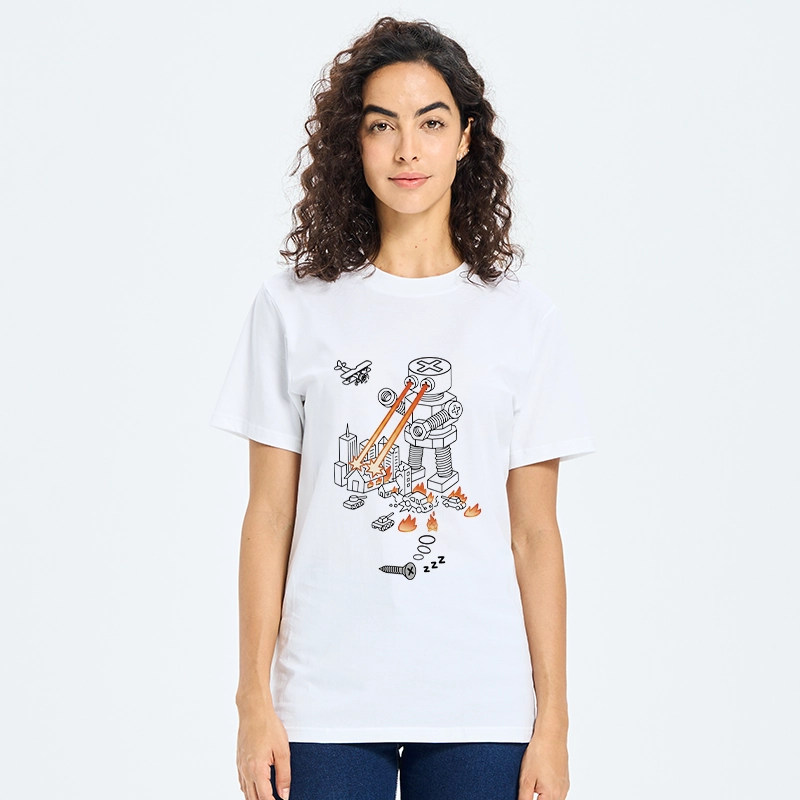 Tokyo-Tiger Funny Screw Robot Destroying City Classic T-Shirt