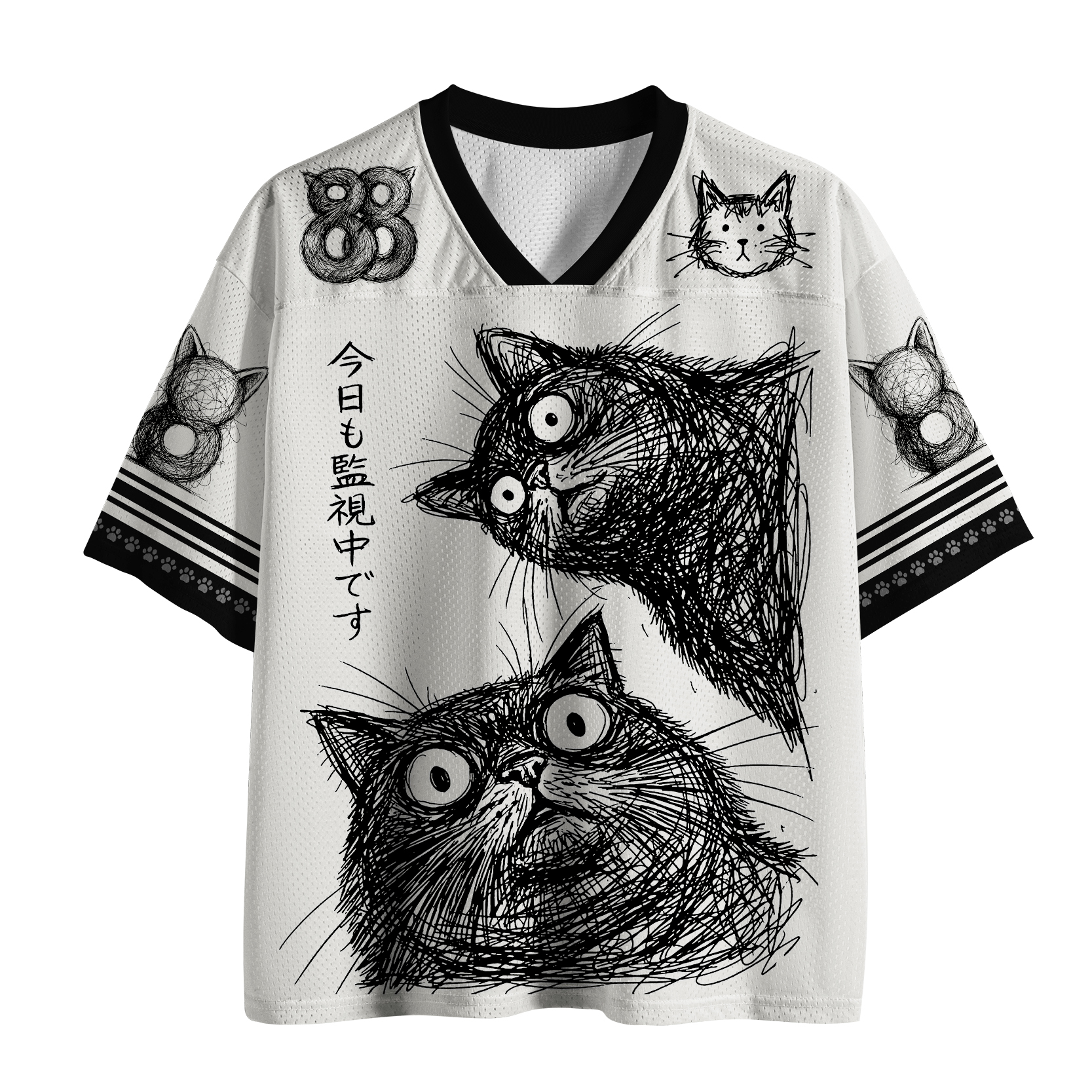Tokyo-Tiger Two Line Cats Are Watching You Mesh Jersey