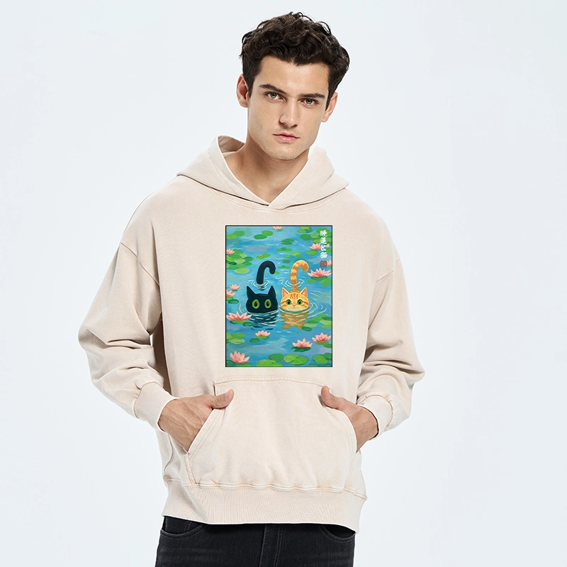 Tokyo-Tiger Cats In The Lotus Pond Washed Hoodie