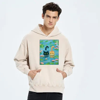 Tokyo-Tiger Cats In The Lotus Pond Washed Hoodie