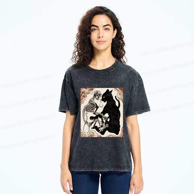 Tokyo-Tiger Twin Cats Washed T-Shirt