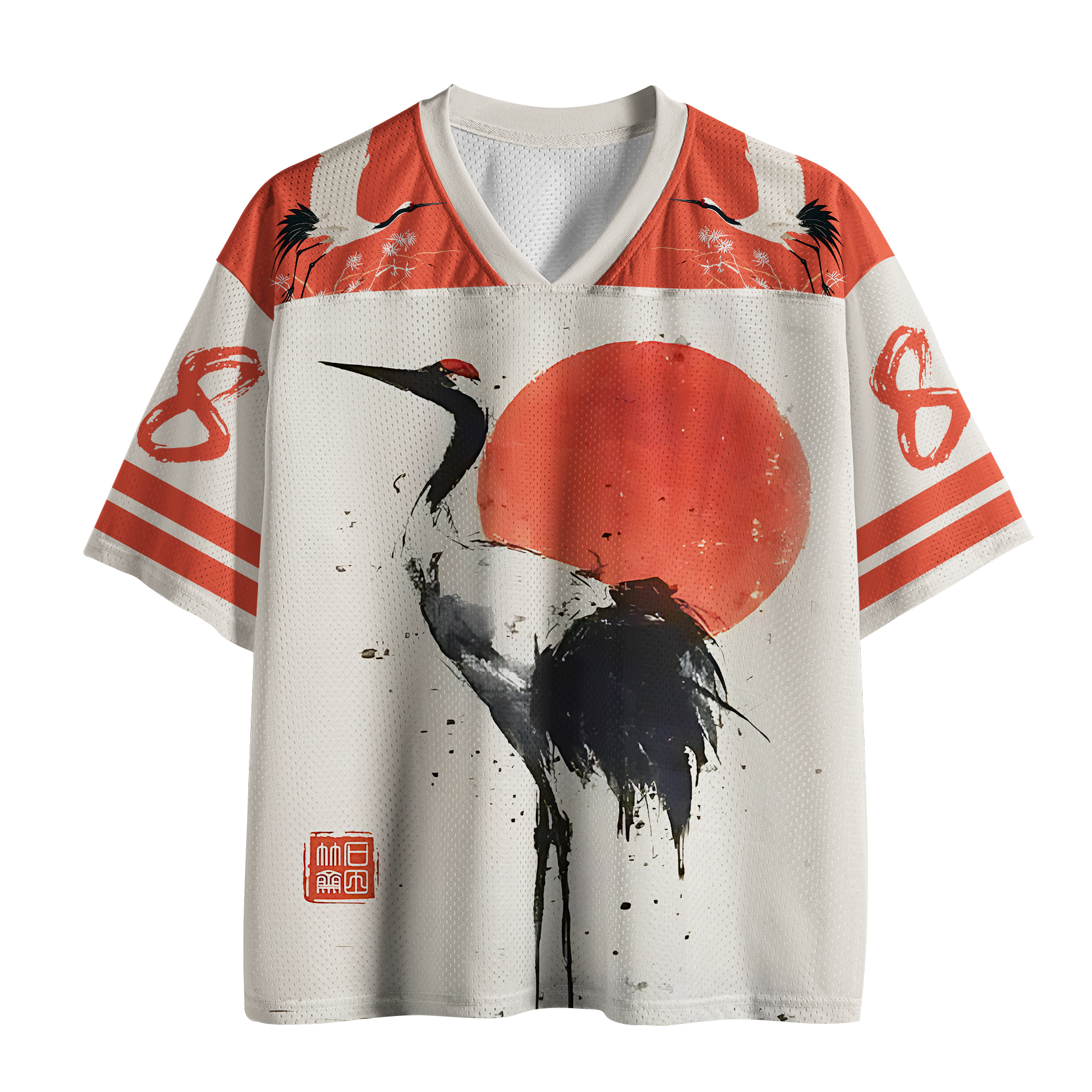 Tokyo-Tiger Retro Japanese Red-crowned Crane Mesh Jersey