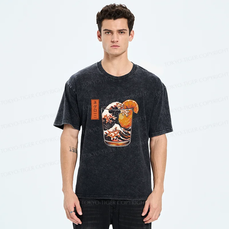 Tokyo-Tiger Ukiyoe Wine Cup Washed T-Shirt