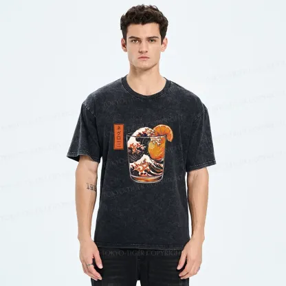 Tokyo-Tiger Ukiyoe Wine Cup Washed T-Shirt