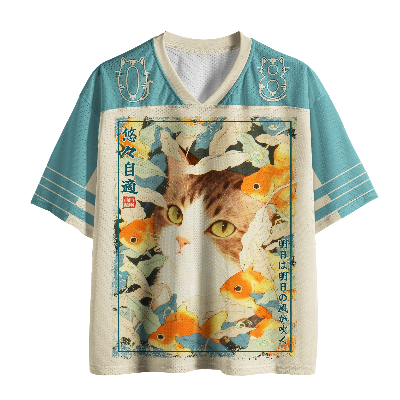 Tokyo-Tiger Funny Lucky Koi Cat Mesh Jersey