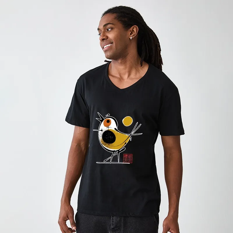 Tokyo-Tiger Aesthetic Yellow And Black Bird V-Neck Classic T-Shirt