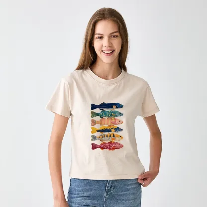 Tokyo-Tiger Colorful Fish Art Collection Women's Washed T-shirt
