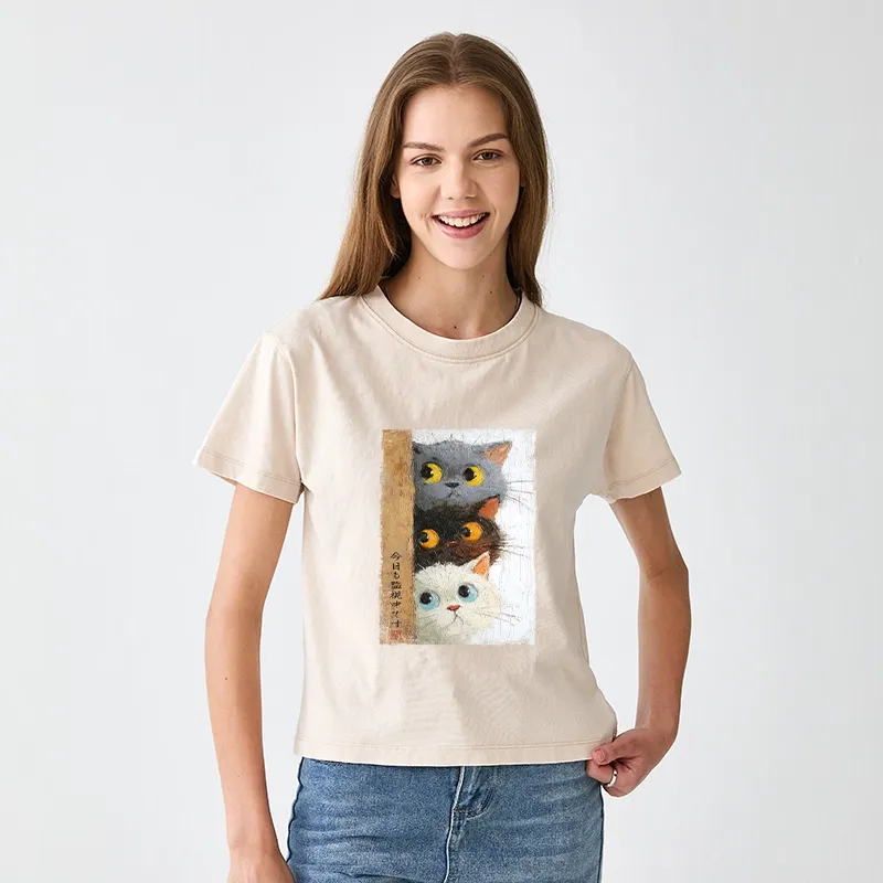 Tokyo-Tiger Three Cute Cats Watch You Women's Washed T-shirt