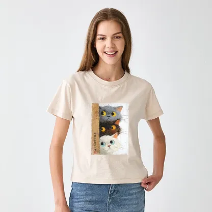 Tokyo-Tiger Three Cute Cats Watch You Women's Washed T-shirt