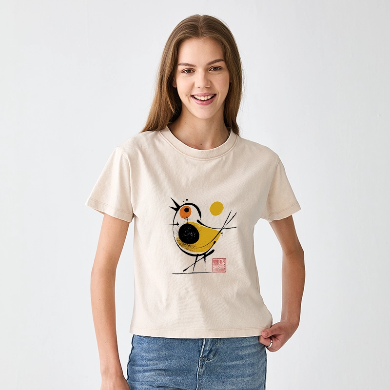Tokyo-Tiger Aesthetic Yellow And Black Bird Women's Washed T-shirt