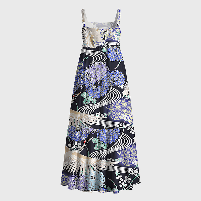 Tokyo-Tiger Cranes And Blooms Maxi Dress