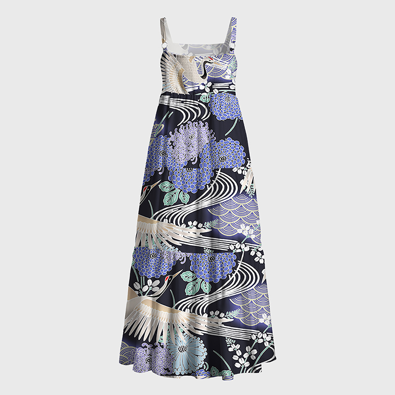 Tokyo-Tiger Cranes And Blooms Maxi Dress
