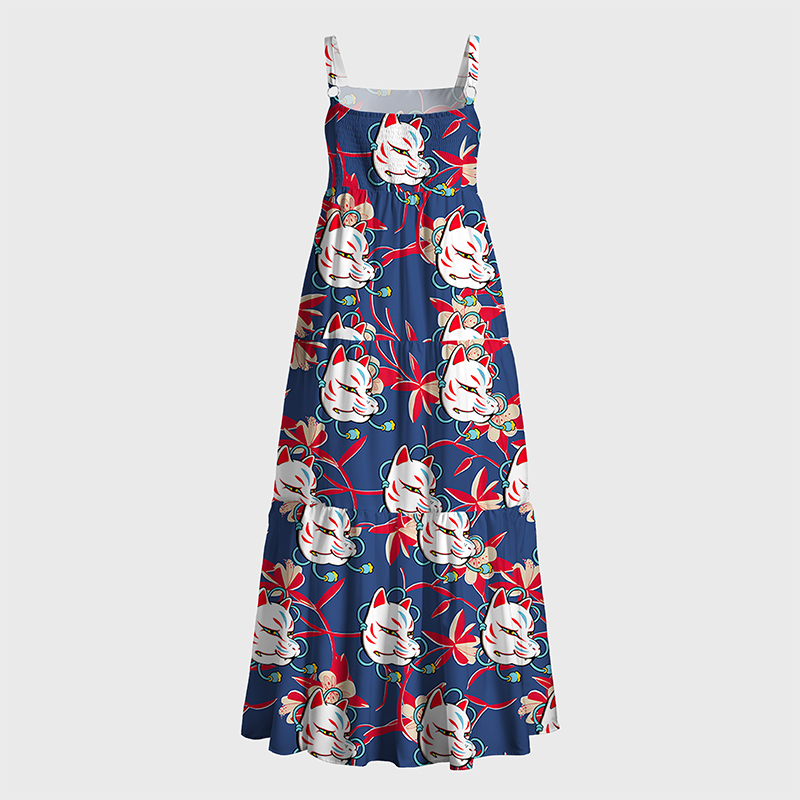 Tokyo-Tiger Japanese Fox Mask Maxi Dress