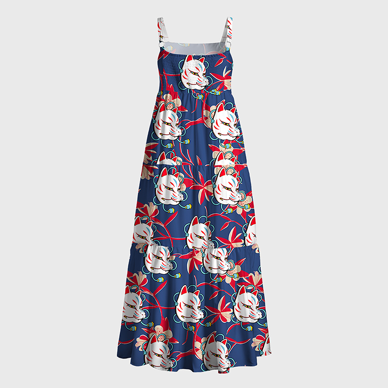 Tokyo-Tiger Japanese Fox Mask Maxi Dress