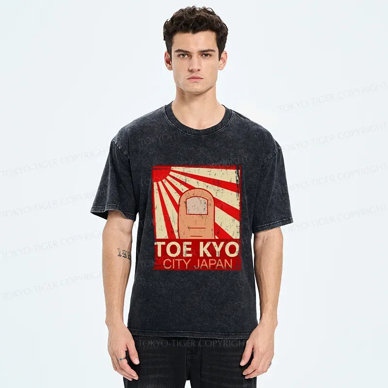 Tokyo-Tiger Toe Kyo Funny Washed T-Shirt