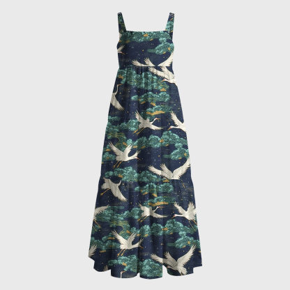 Tokyo-Tiger Cranes And Clouds Maxi Dress