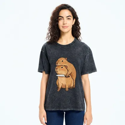 Tokyo-Tiger Capybara With Knife Funny Meme Washed T-Shirt