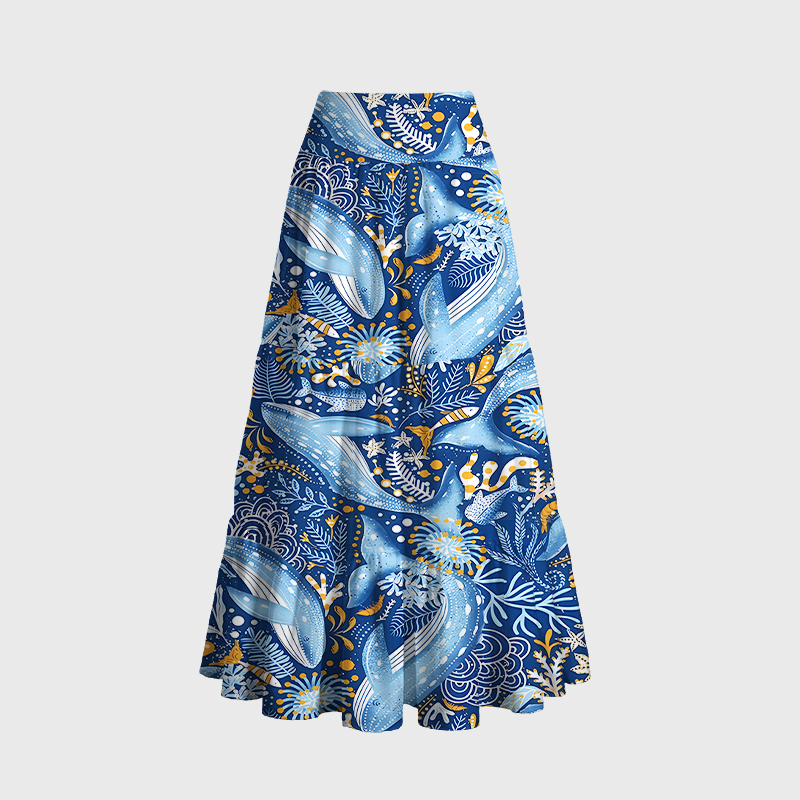 Tokyo-Tiger Whales In The Ocean Maxi Skirt