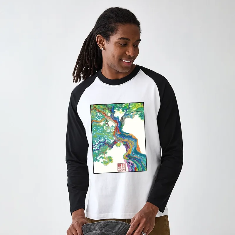 Tokyo-Tiger Colorful Magic Tree Raglan Long Sleeve T-shirt