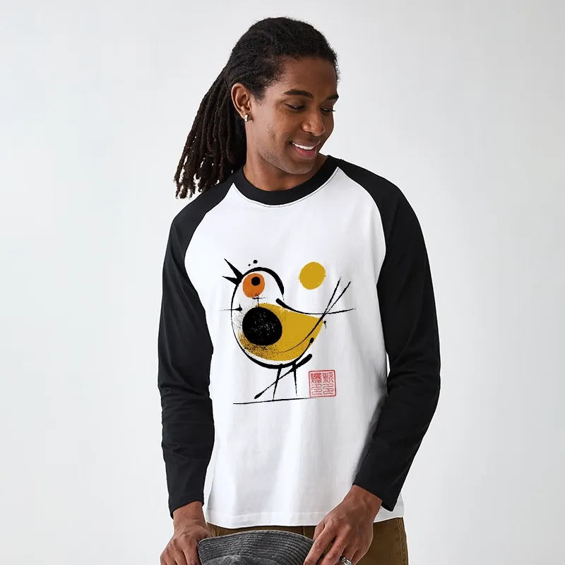 Tokyo-Tiger Aesthetic Yellow And Black Bird Raglan Long Sleeve T-shirt