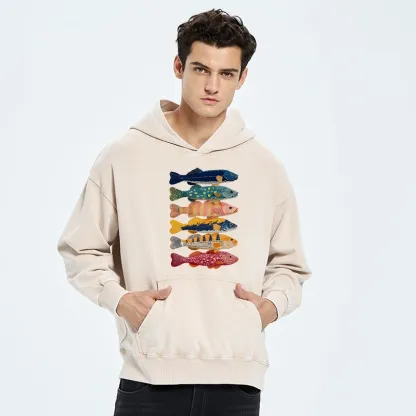 Tokyo-Tiger Colorful Fish Art Collection Washed Hoodie