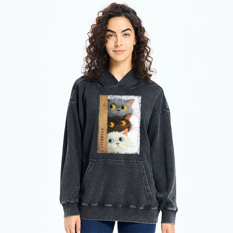 Tokyo-Tiger Three Cute Cats Watch You Washed Hoodie