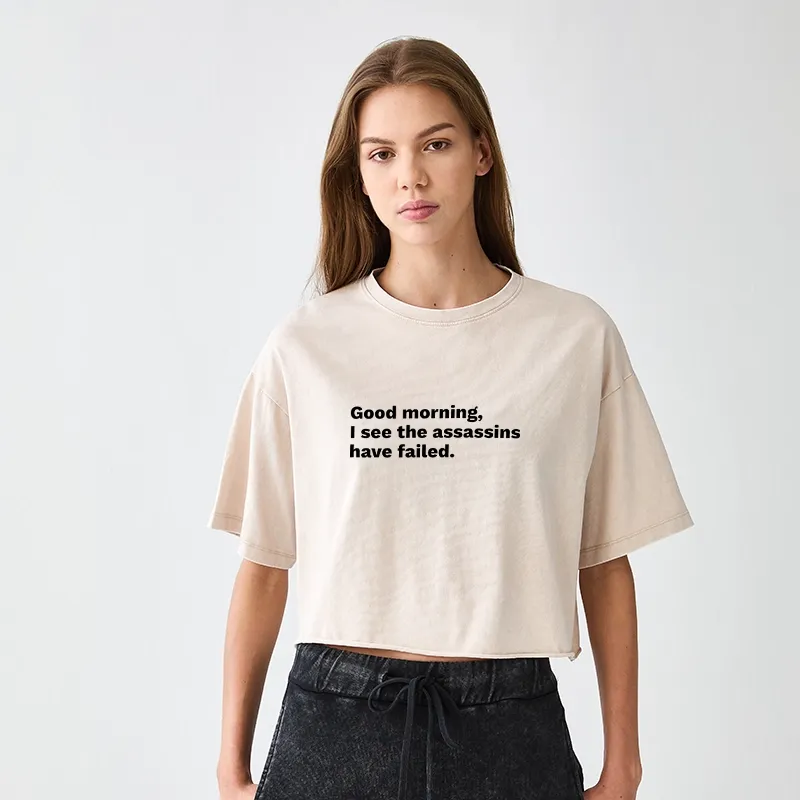 Tokyo-Tiger Assassins Failed Morning Quote Art Women's Washed Crop T-Shirt