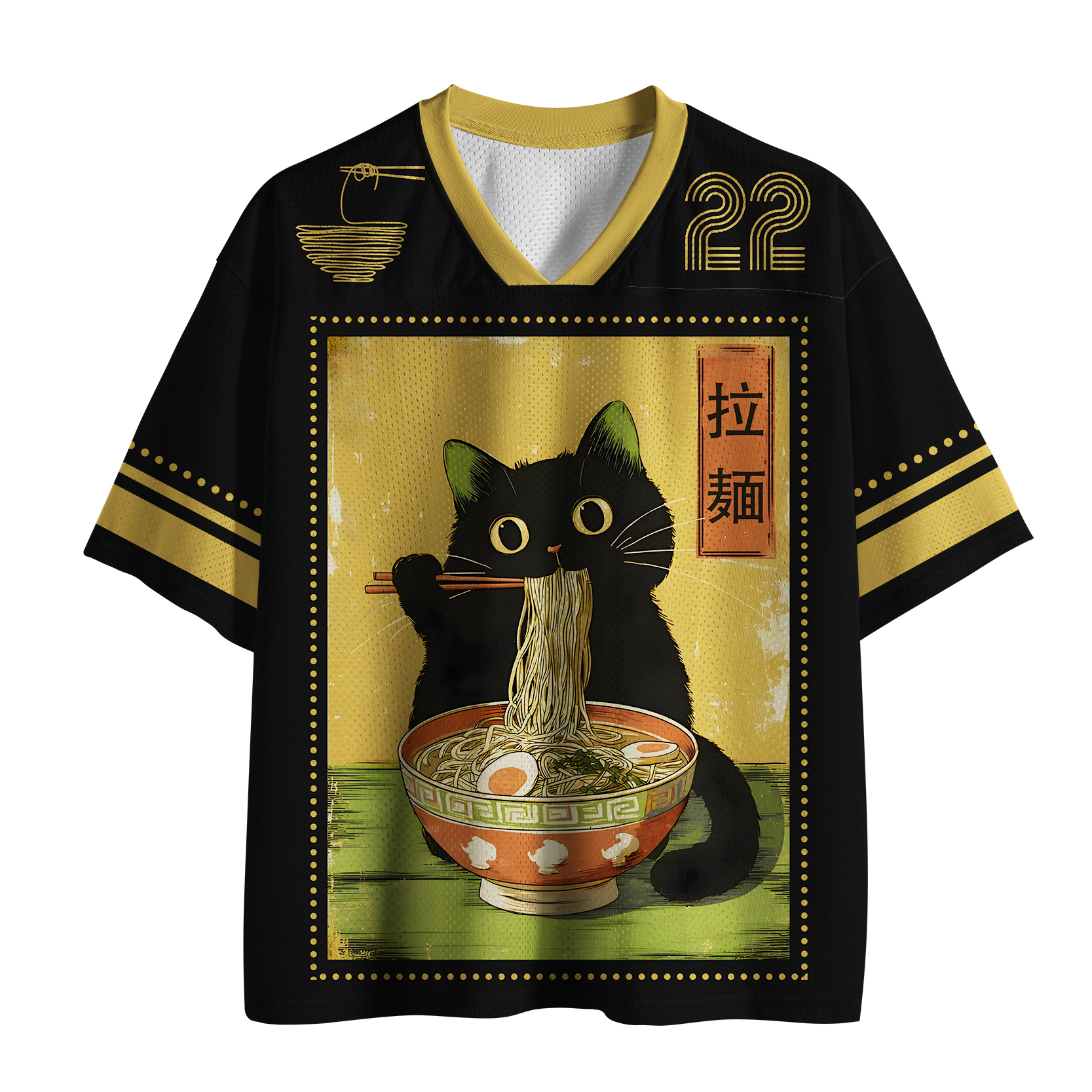 Tokyo-Tiger Vintage Japanese Cat Eating Ramen Mesh Jersey
