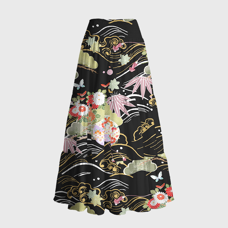 Tokyo-Tiger Floral And Cloud Maxi Skirt