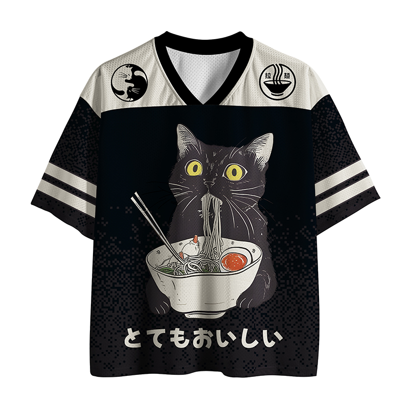 Tokyo-Tiger Cats Eat Ramen Noodles Mesh Jersey