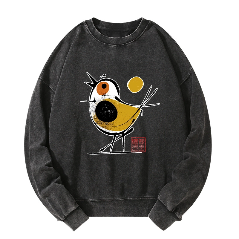 Tokyo-Tiger Aesthetic Yellow And Black Bird Washed Sweatshirt
