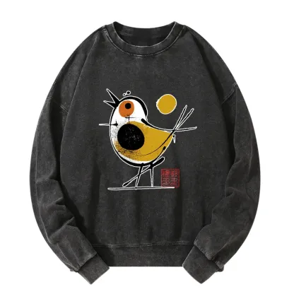 Tokyo-Tiger Aesthetic Yellow And Black Bird Washed Sweatshirt
