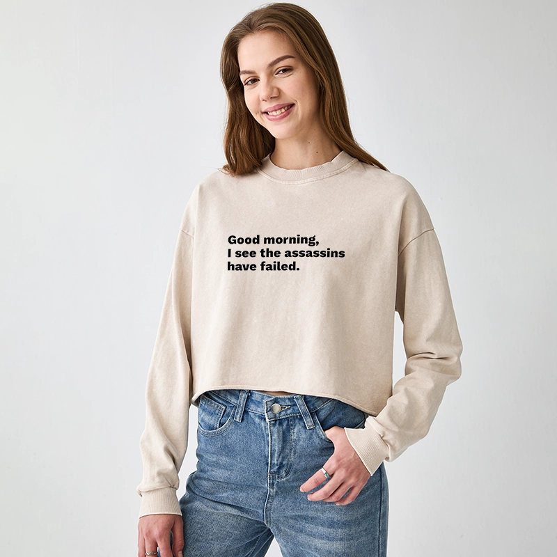 Tokyo-Tiger Assassins Failed Morning Quote Art Washed Crop Sweatshirt