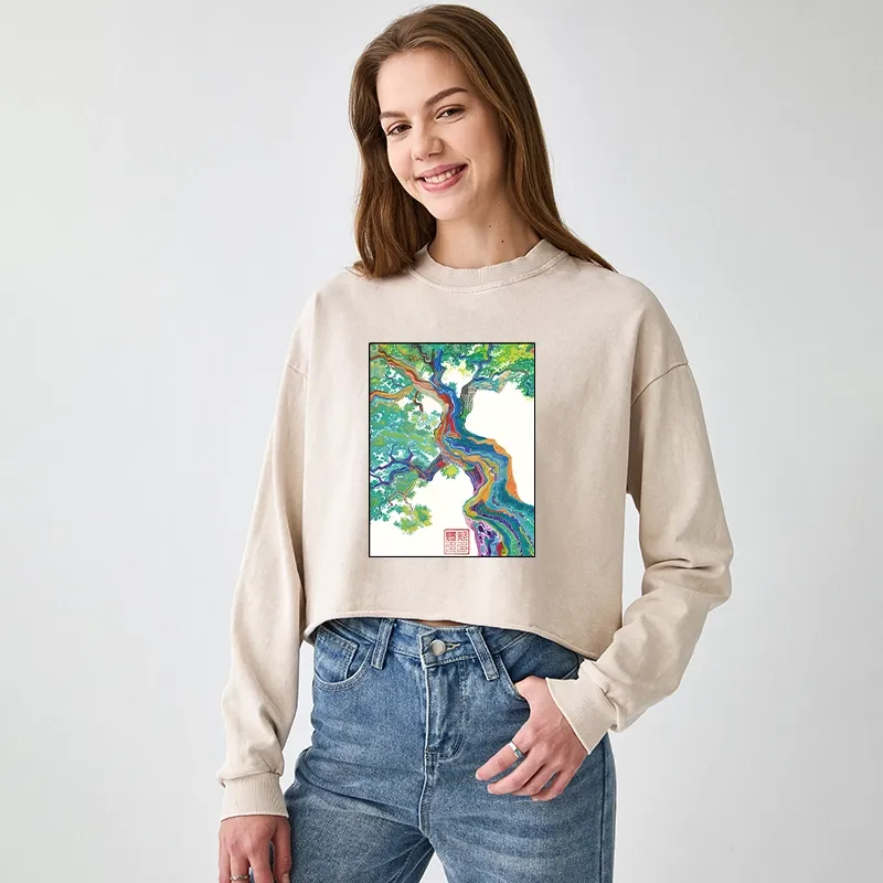 Tokyo-Tiger Colorful Magic Tree Washed Crop Sweatshirt