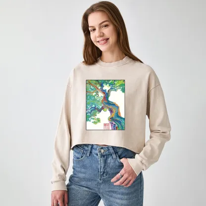 Tokyo-Tiger Colorful Magic Tree Washed Crop Sweatshirt