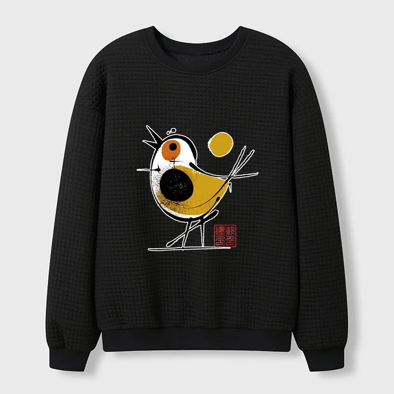 Tokyo-Tiger Aesthetic Yellow And Black Bird Waffle Sweatshirt