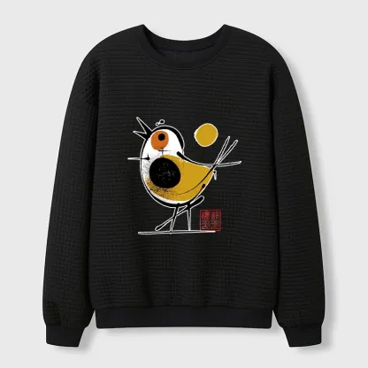 Tokyo-Tiger Aesthetic Yellow And Black Bird Waffle Sweatshirt