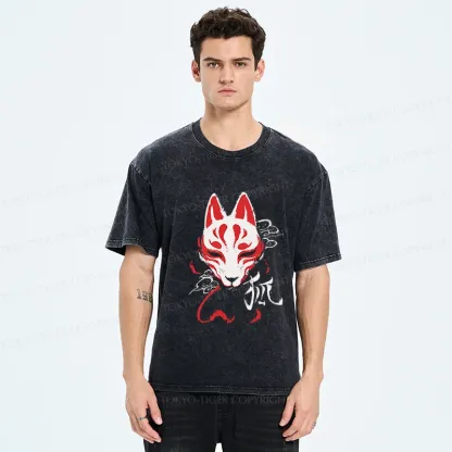 Tokyo-Tiger Japanese Fox Mask Washed T-Shirt
