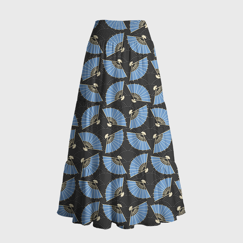 Tokyo-Tiger Folding Fans And Waves Maxi Skirt