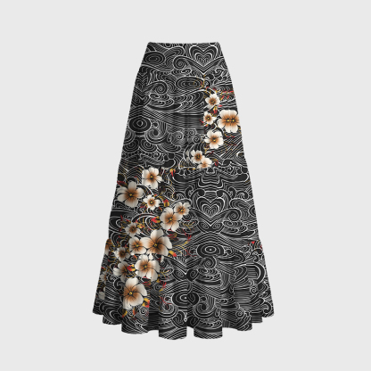 Tokyo-Tiger Floral Whirl Maxi Skirt