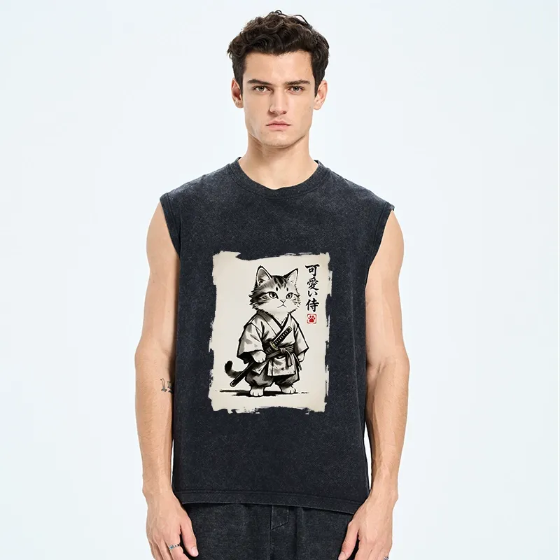 Tokyo-Tiger Japanese Samurai Cat Illustration Washed Tank