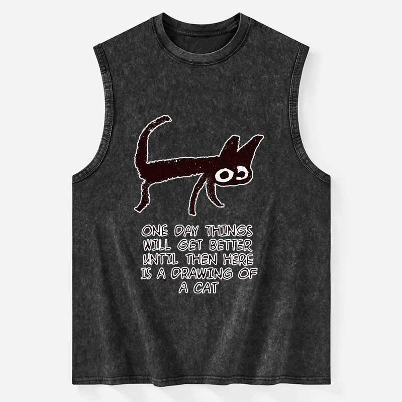 Tokyo-Tiger Cat Cheer Up Drawing Washed Tank