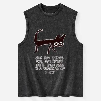 Tokyo-Tiger Cat Cheer Up Drawing Washed Tank