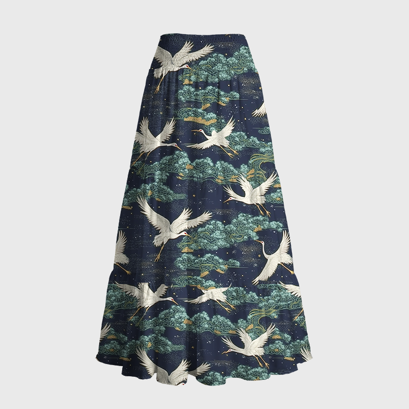 Tokyo-Tiger Cranes And Clouds Maxi Skirt