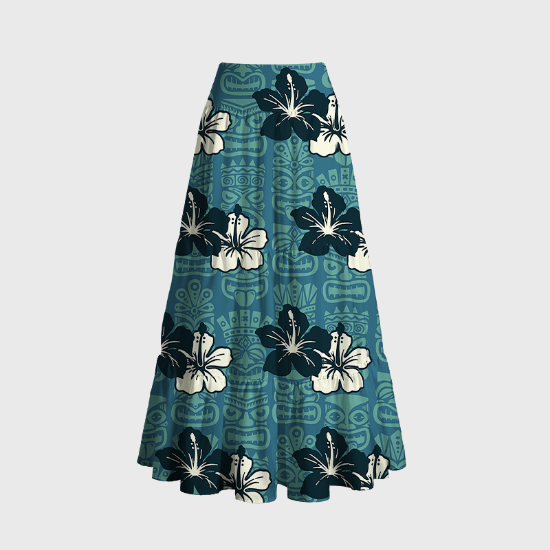 Tokyo-Tiger Floral Escape Teal Maxi Skirt