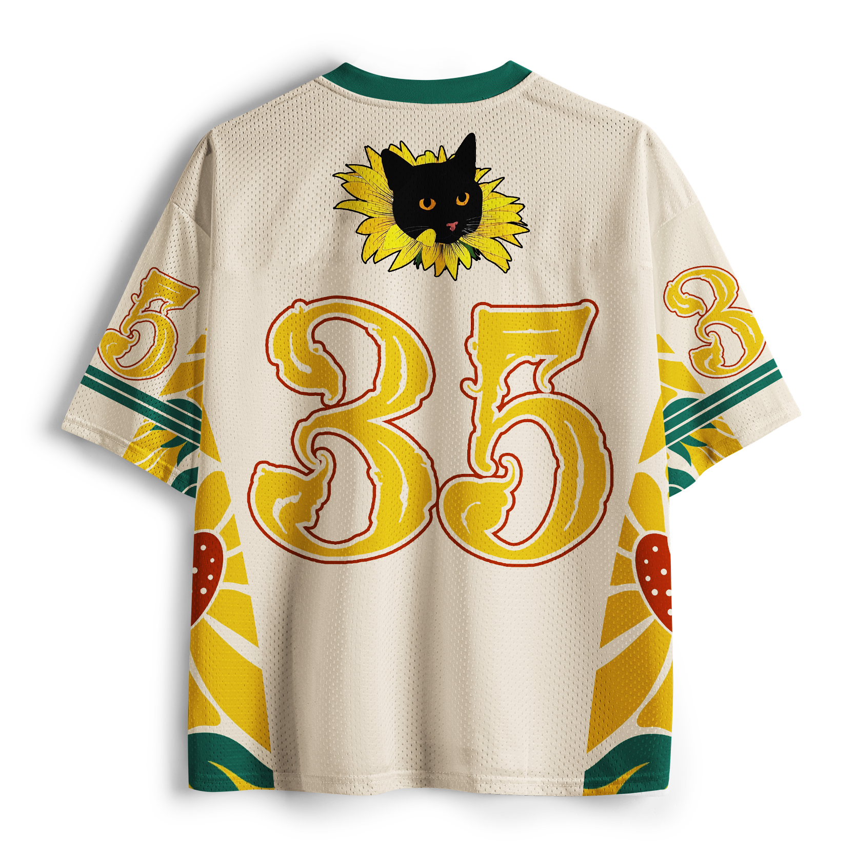 Tokyo-Tiger Black Cat & Sunflowers Mesh Jersey