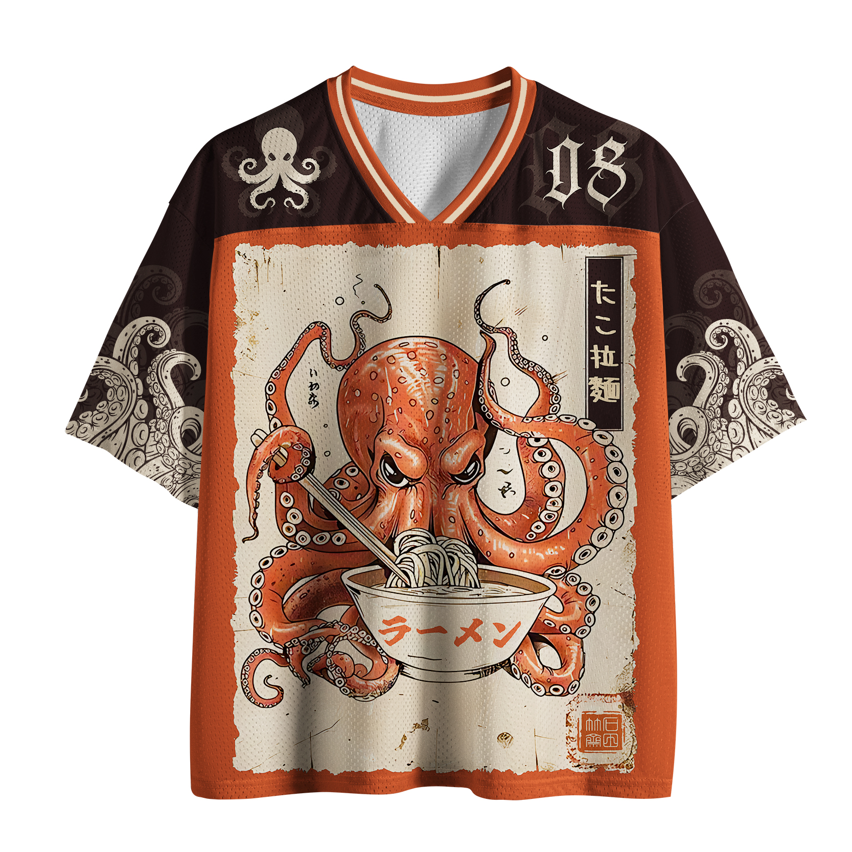 Tokyo-Tiger Retro Octopus Eating Ramen Mesh Jersey