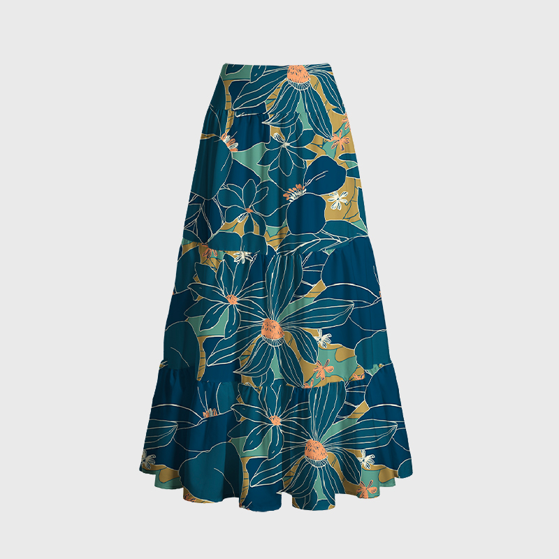 Tokyo-Tiger Blooming Flowers Maxi Skirt